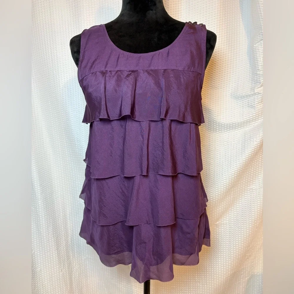 J. Crew 100% silk plum purple ruffled layered sleeveless blouse tank top size 4